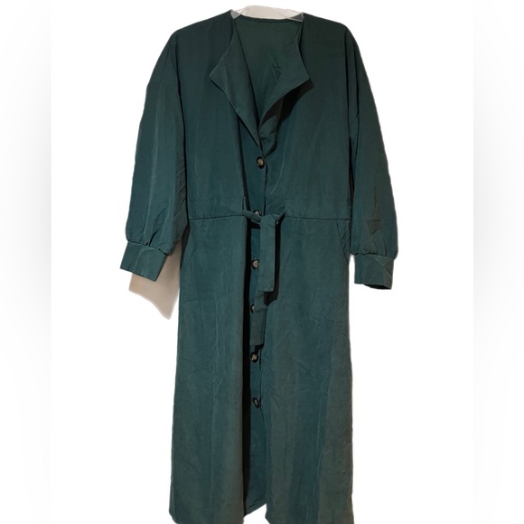 SHEIN- Forest Green Long Trench Coat with tie, Size M - Picture 1 of 7
